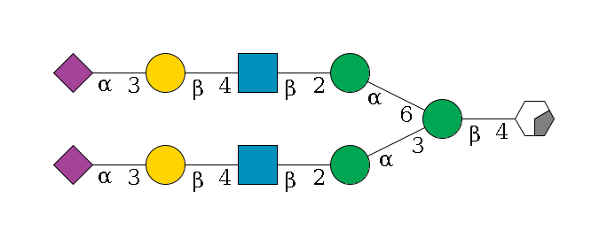 b1D-GlcNAc,p/#acleavage_0_2--4b1D-Man,p(--3a1D-Man,p--2b1D-GlcNAc,p--4b1D-Gal,p--3a2D-NeuAc,p)--6a1D-Man,p--2b1D-GlcNAc,p--4b1D-Gal,p--3a2D-NeuAc,p$MONO,Und,-2H,0,redEnd