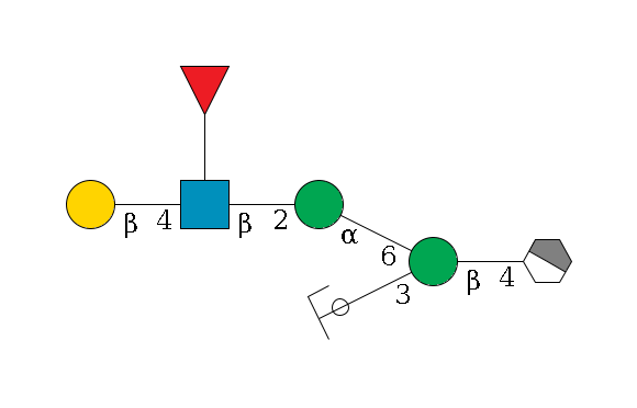 b1D-GlcNAc,p/#acleavage_1_4--4b1D-Man,p(--3a1D-Man,p/#ycleavage)--6a1D-Man,p--2b1D-GlcNAc,p(--4b1D-Gal,p)--??1L-Fuc,p$MONO,Und,-H,0,redEnd