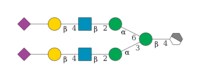 b1D-GlcNAc,p/#acleavage_1_4--4b1D-Man,p(--3a1D-Man,p--2b1D-GlcNAc,p--4b1D-Gal,p--??2D-NeuAc,p)--6a1D-Man,p--2b1D-GlcNAc,p--4b1D-Gal,p--??2D-NeuAc,p$MONO,Und,-H,0,redEnd