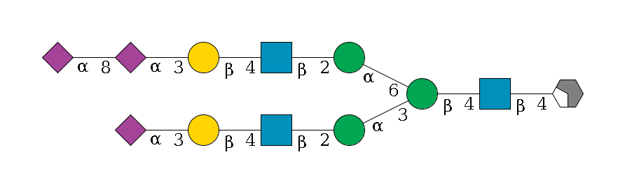 b1D-GlcNAc,p/#acleavage_2_4--4b1D-GlcNAc,p--4b1D-Man,p(--3a1D-Man,p--2b1D-GlcNAc,p--4b1D-Gal,p--3a2D-NeuAc,p)--6a1D-Man,p--2b1D-GlcNAc,p--4b1D-Gal,p--3a2D-NeuAc,p--8a2D-NeuAc,p$MONO,Und,-2H,0,redEnd