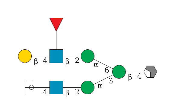 b1D-GlcNAc,p/#acleavage_2_4--4b1D-Man,p(--3a1D-Man,p--2b1D-GlcNAc,p--4b1D-Gal,p/#ycleavage)--6a1D-Man,p--2b1D-GlcNAc,p(--4b1D-Gal,p)--??1L-Fuc,p$MONO,Und,-H,0,redEnd