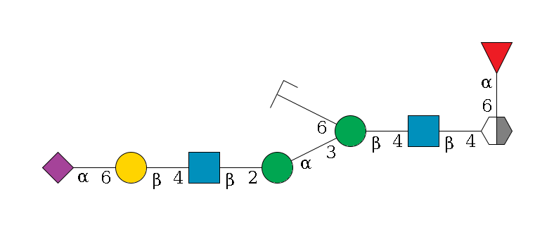 b1D-GlcNAc,p/#acleavage_2_5(--4b1D-GlcNAc,p--4b1D-Man,p(--3a1D-Man,p--2b1D-GlcNAc,p--4b1D-Gal,p--6a2D-NeuAc,p)--6a1D-Man,p/#zcleavage)--6a1L-Fuc,p$MONO,Und,-2H,0,redEnd