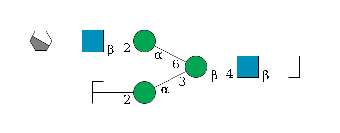 b1D-GlcNAc,p/#bcleavage--4b1D-GlcNAc,p--4b1D-Man,p(--3a1D-Man,p--2b1D-GlcNAc,p/#zcleavage)--6a1D-Man,p--2b1D-GlcNAc,p--?b1D-Gal,p/#xcleavage_1_4$MONO,Und,-2H,0,redEnd