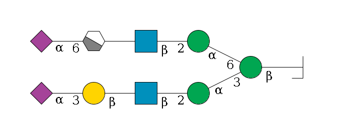 b1D-GlcNAc,p/#bcleavage--4b1D-Man,p(--3a1D-Man,p--2b1D-GlcNAc,p--?b1D-Gal,p--3a2D-NeuAc,p)--6a1D-Man,p--2b1D-GlcNAc,p--?b1D-Gal,p/#xcleavage_1_4--6a2D-NeuAc,p$MONO,Und,-H,0,redEnd