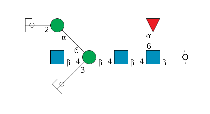 redEnd--?b1D-GlcNAc,p(--4b1D-GlcNAc,p--4b1D-Man,p((--3a1D-Man,p/#ycleavage)--4b1D-GlcNAc,p)--6a1D-Man,p--2b1D-GlcNAc,p/#ycleavage)--6a1L-Fuc,p$MONO,Und,-2H,0,redEnd