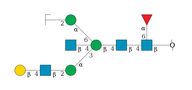 redEnd--?b1D-GlcNAc,p(--4b1D-GlcNAc,p--4b1D-Man,p((--3a1D-Man,p--2b1D-GlcNAc,p--4b1D-Gal,p)--4b1D-GlcNAc,p)--6a1D-Man,p--2b1D-GlcNAc,p/#zcleavage)--6a1L-Fuc,p$MONO,Und,-2H,0,redEnd